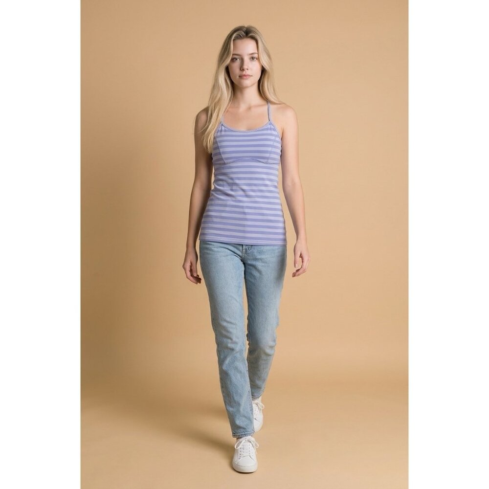 Lululemon Purple Striped Racerback Tank Top Built-In Bra Athletic Women’s Size 4